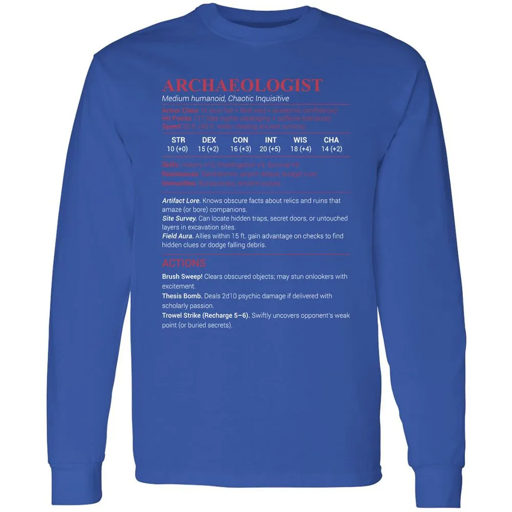 ARCHAEOLOGIST Long Sleeve T-Shirt - Royal - 8