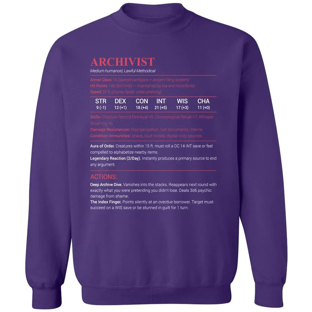 Archivist Stats Classic Unisex Sweatshirt - Purple - 6