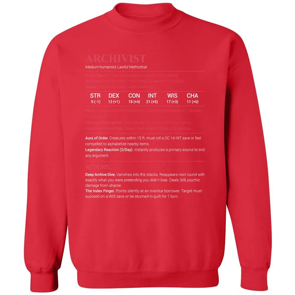 Archivist Stats Classic Unisex Sweatshirt - Red - 5