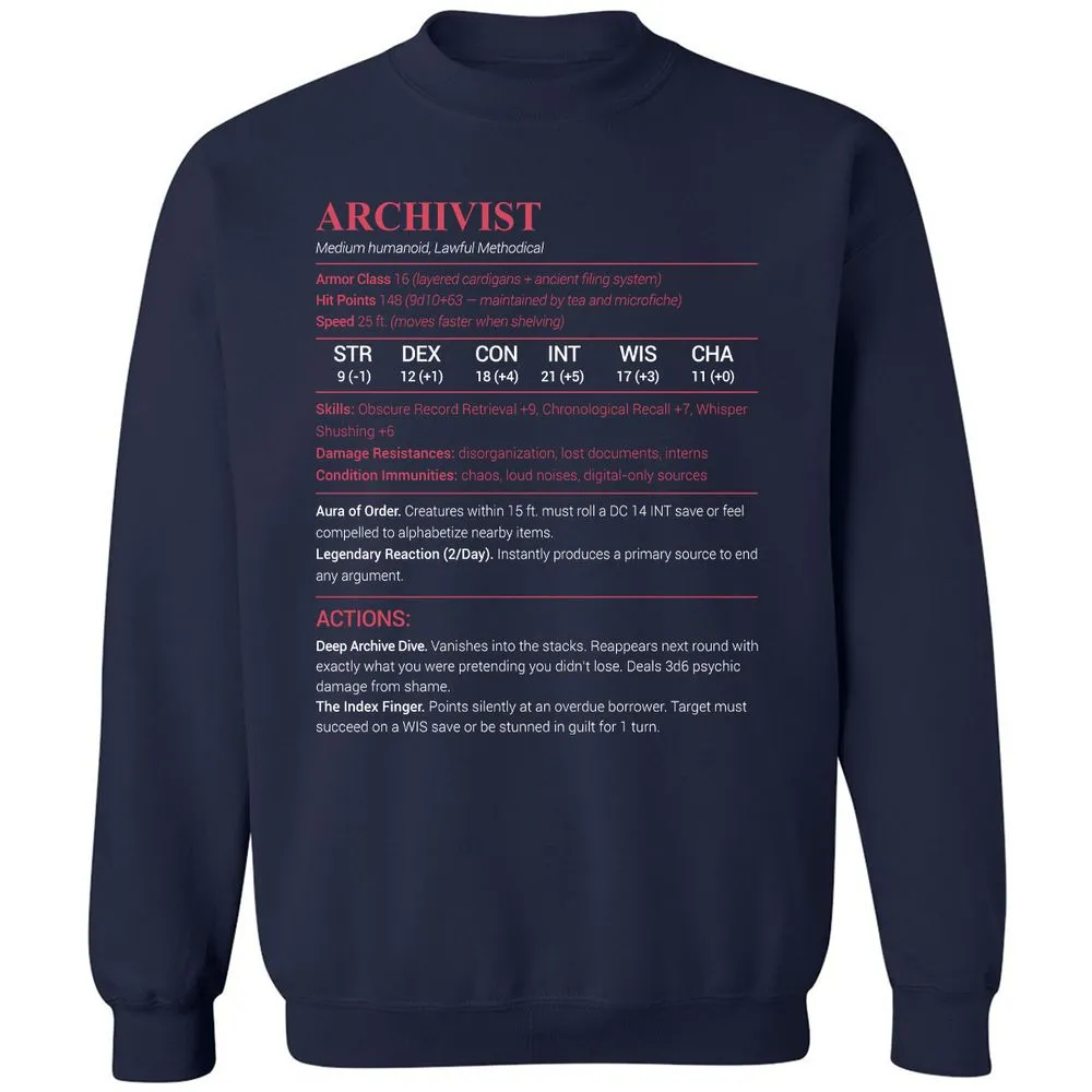 Archivist Stats Classic Unisex Sweatshirt - Navy - 2