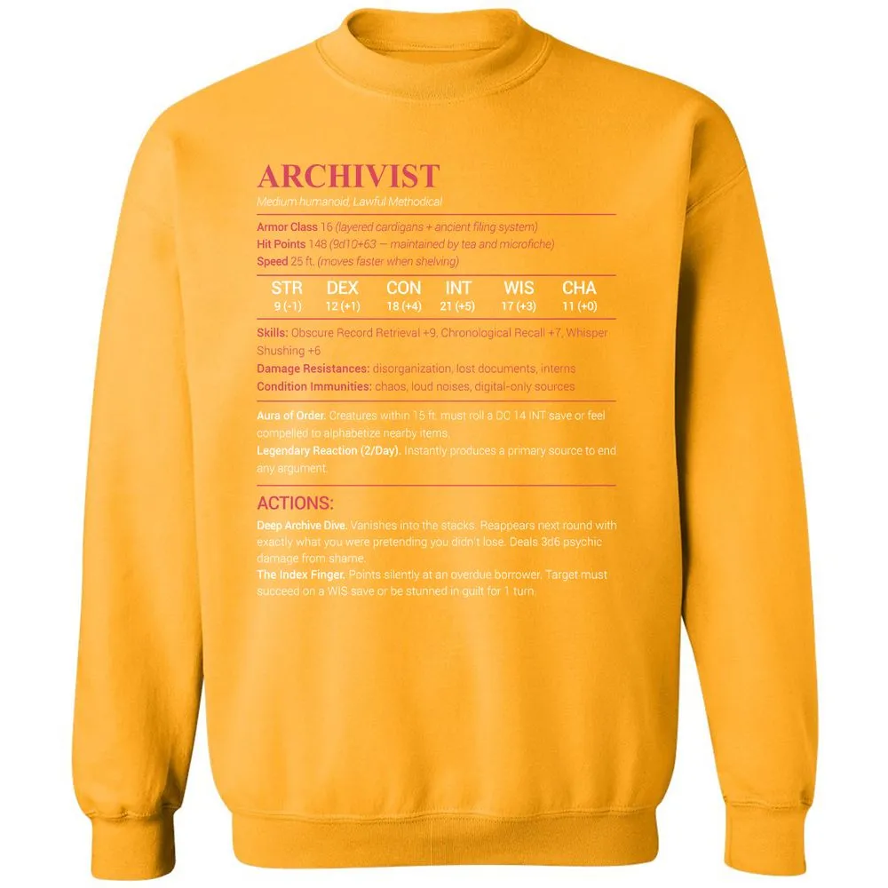 Archivist Stats Classic Unisex Sweatshirt - Gold - 11
