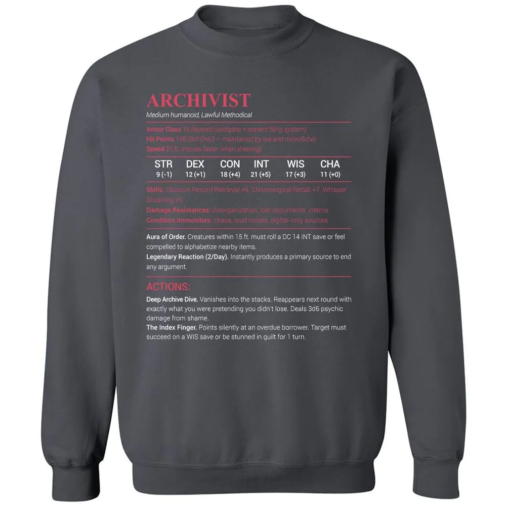 Archivist Stats Classic Unisex Sweatshirt - Charcoal - 7