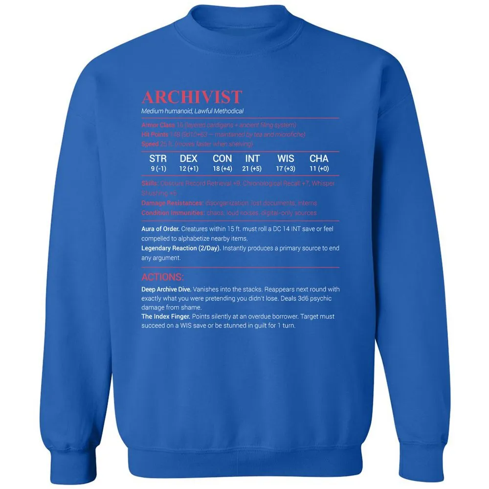 Archivist Stats Classic Unisex Sweatshirt - Royal - 9