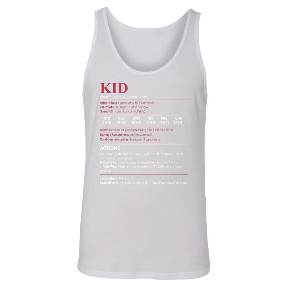 Kid Stats Unisex Jersey Tank - White - 14