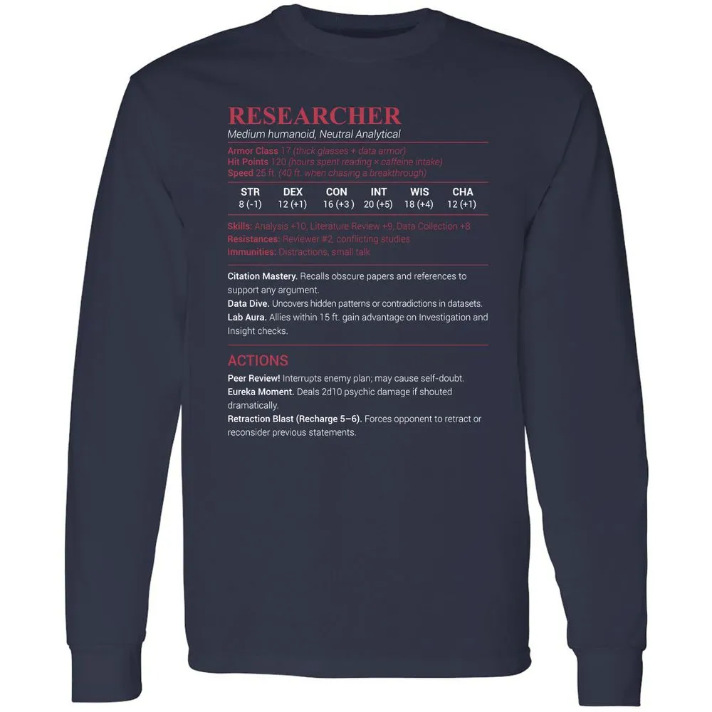 Researcher Stats Long Sleeve T-Shirt - Navy - 2