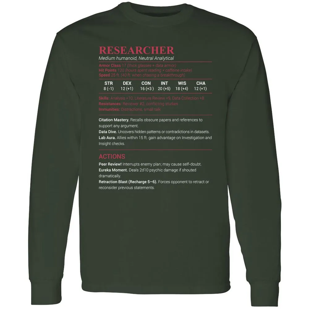 Researcher Stats Long Sleeve T-Shirt - Forest Green - 4