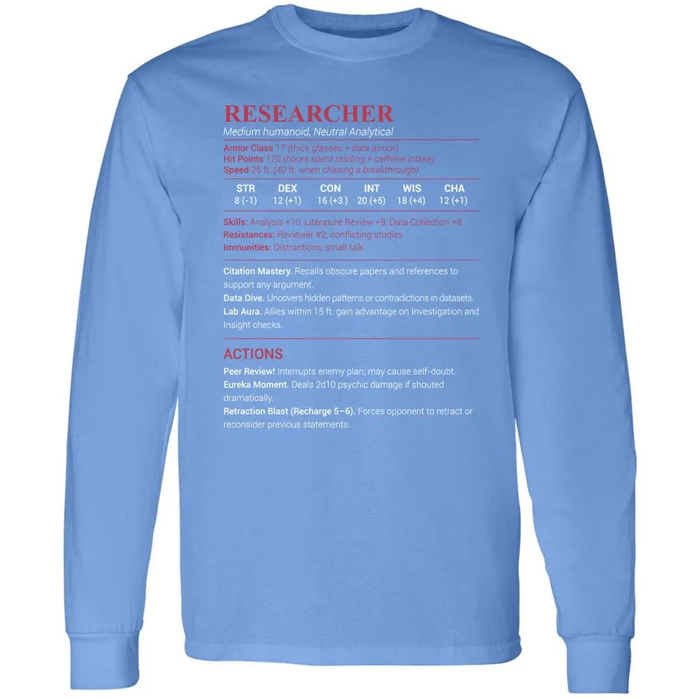 Researcher Stats Long Sleeve T-Shirt - Carolina Blue - 12