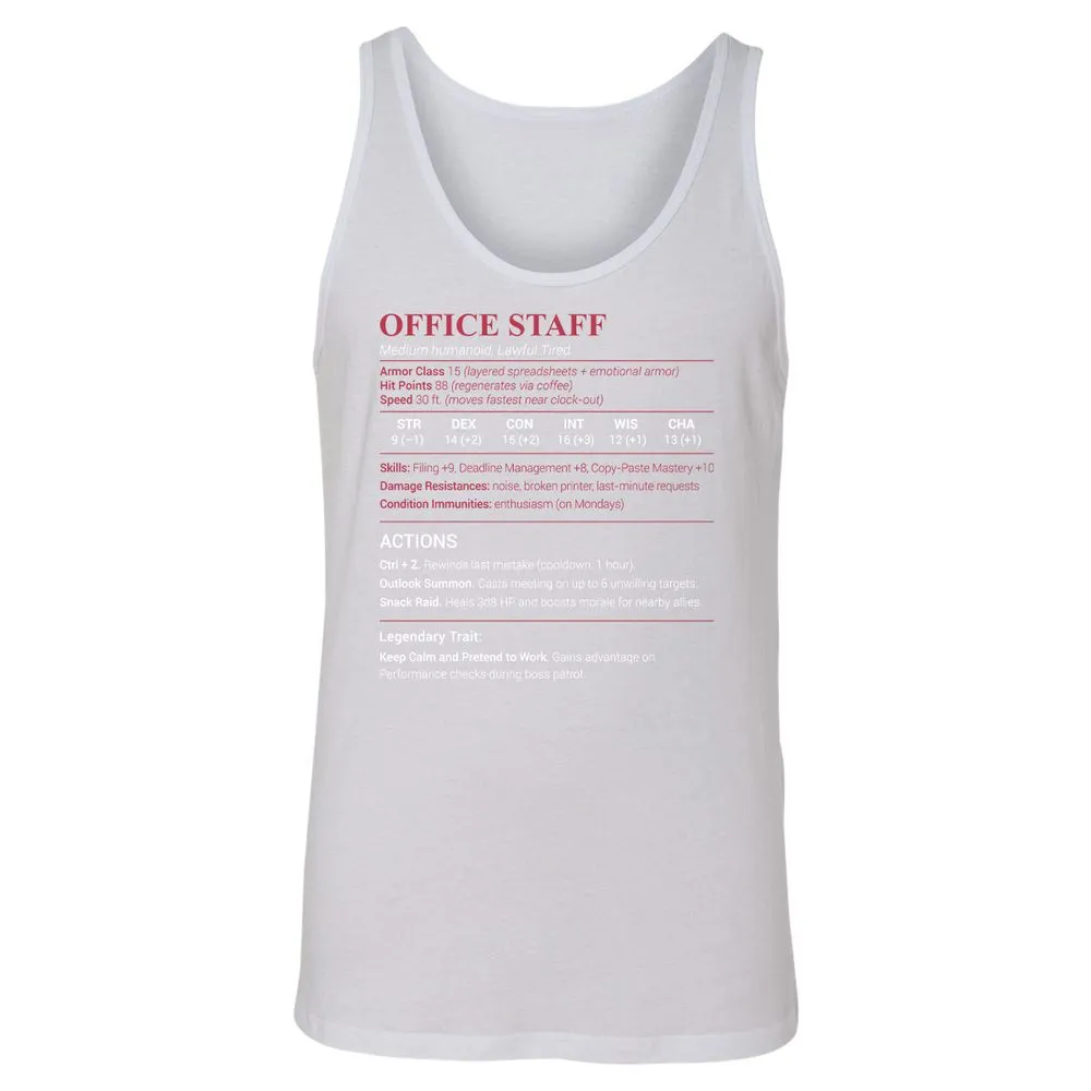 Office Staff Unisex Jersey Tank - White - 14