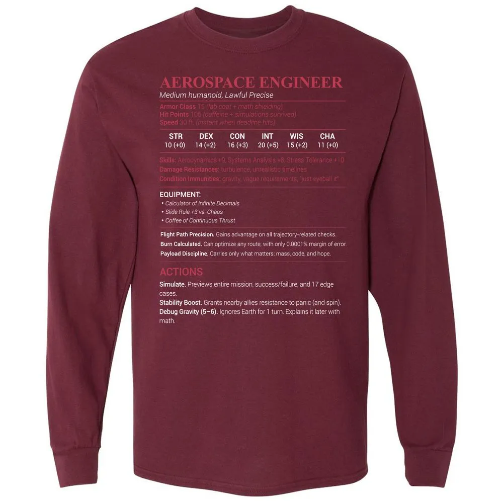 Aerospace Engineer Long Sleeve T-Shirt - Maroon - 11