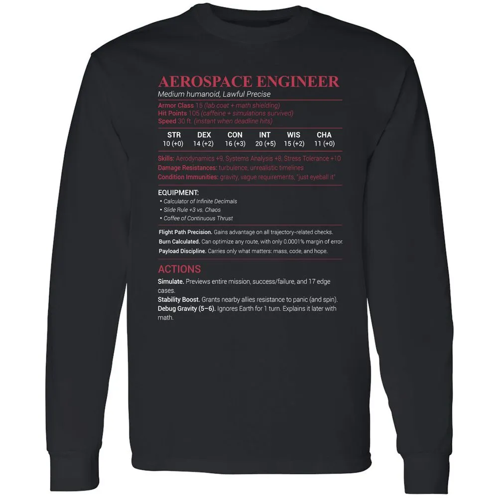 Aerospace Engineer Long Sleeve T-Shirt - Black - 1