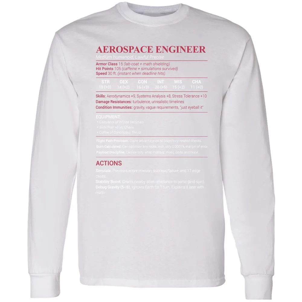 Aerospace Engineer Long Sleeve T-Shirt - White - 5