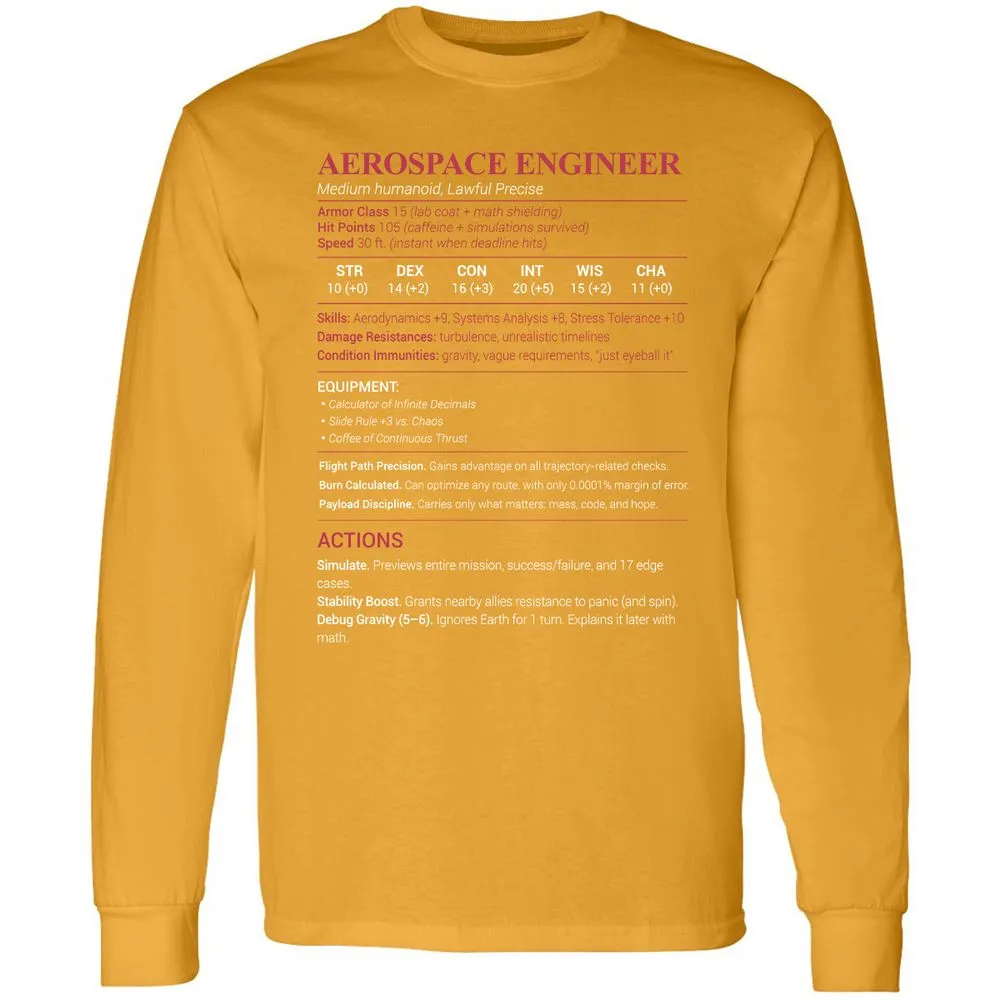 Aerospace Engineer Long Sleeve T-Shirt - Gold - 9
