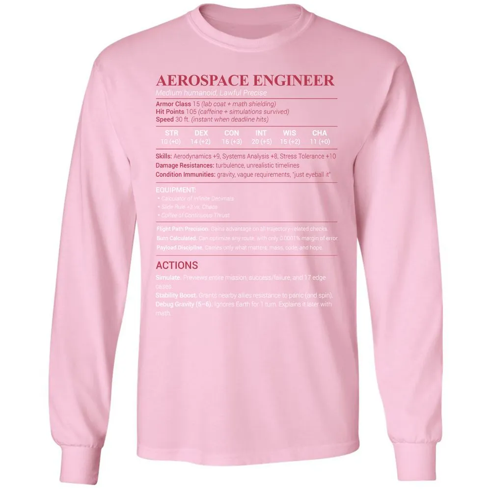 Aerospace Engineer Long Sleeve T-Shirt - Light Pink - 3