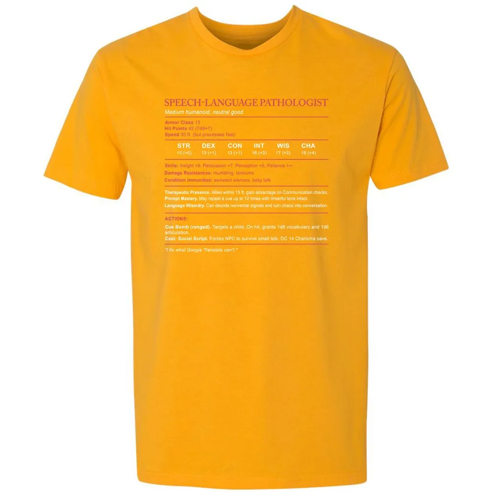 Speech Language Pathologist Stats Premium Unisex T-Shirt - Gold - 12