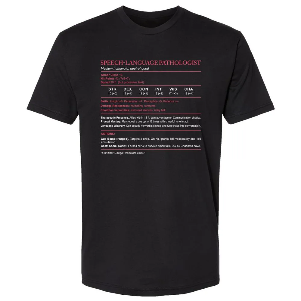 Speech Language Pathologist Stats Premium Unisex T-Shirt - Black - 1