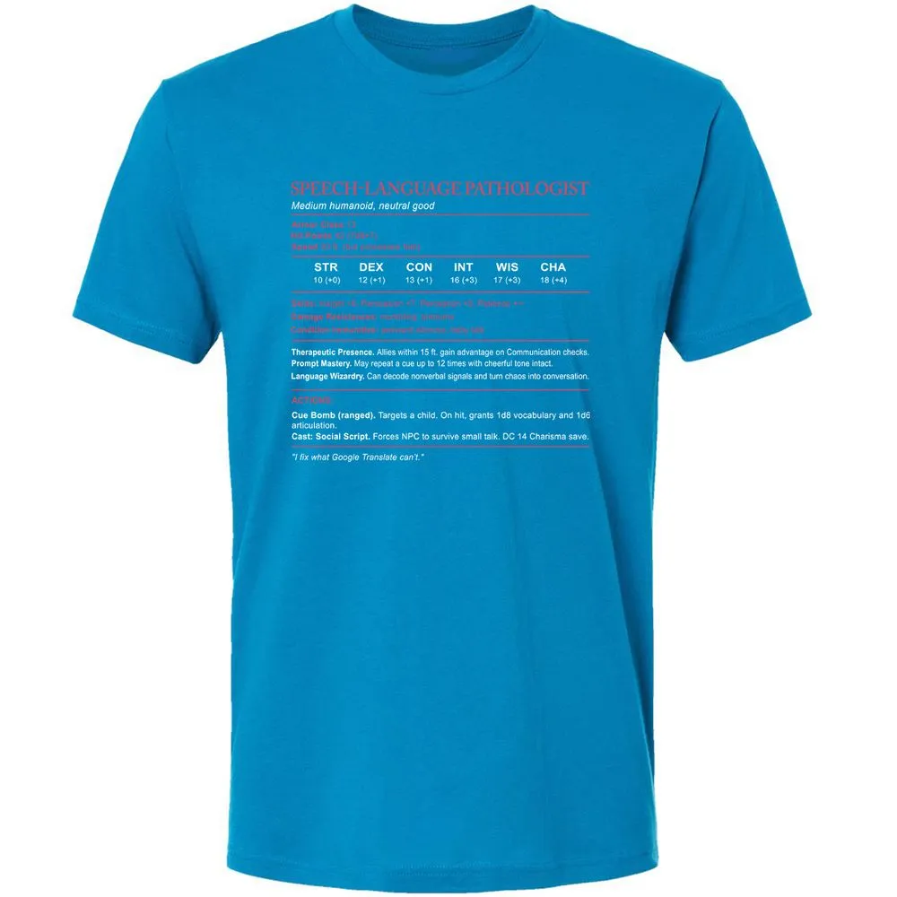 Speech Language Pathologist Stats Premium Unisex T-Shirt - Turquoise - 16