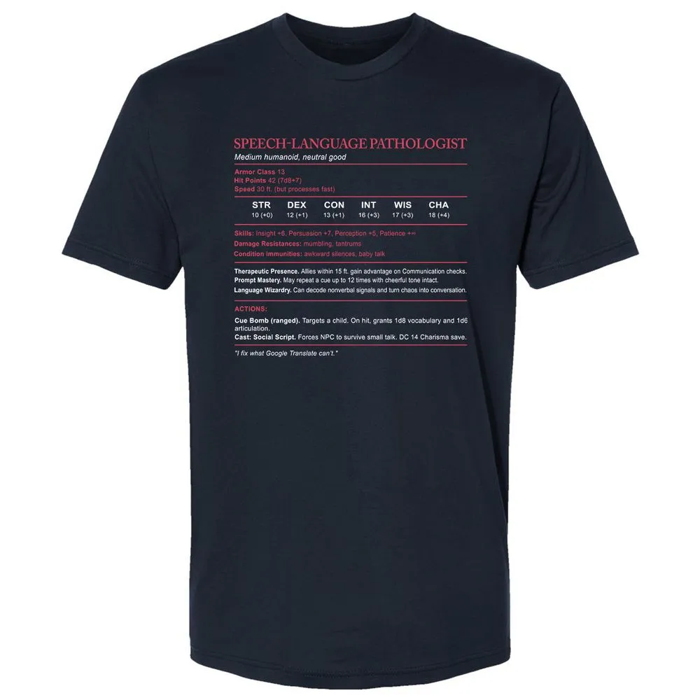 Speech Language Pathologist Stats Premium Unisex T-Shirt - Midnight Navy - 2