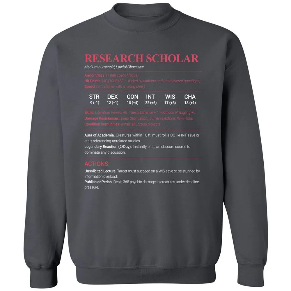 Research Scholar Classic Unisex Sweatshirt - Charcoal - 7