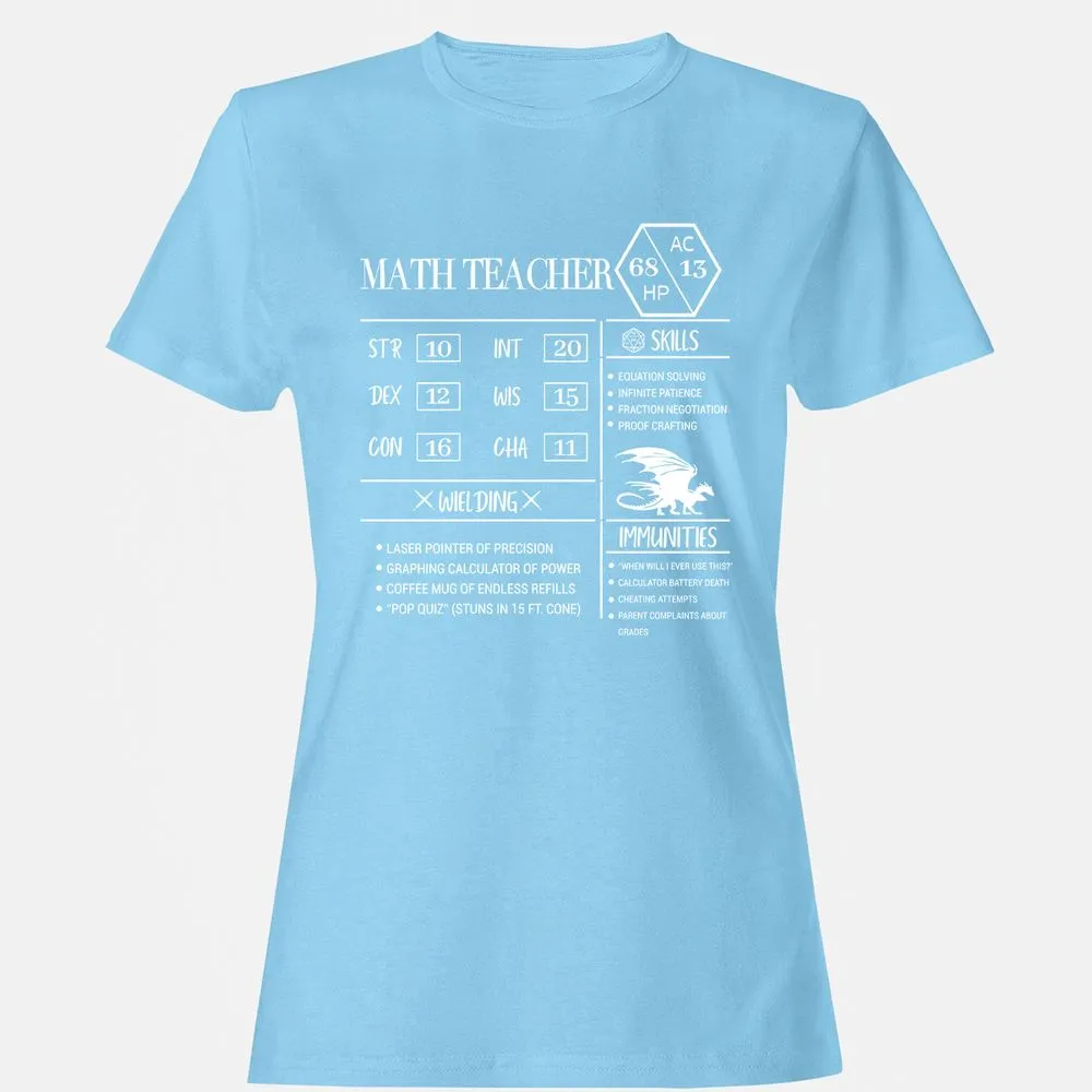Math Teacher New Women's T-Shirt - Light Blue - 8