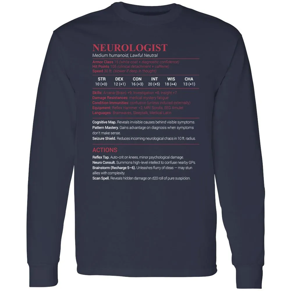 Neurologist Stats Long Sleeve T-Shirt - Navy - 2