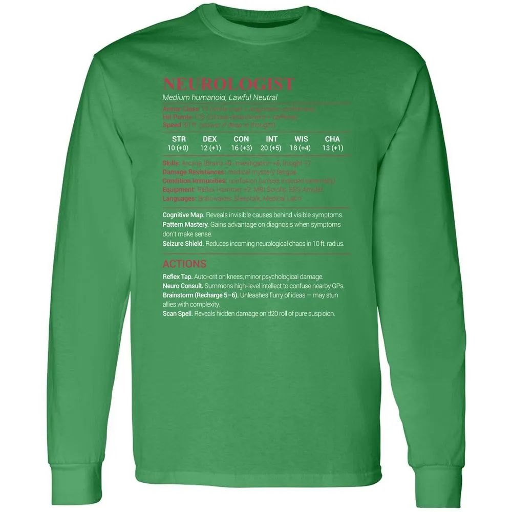 Neurologist Stats Long Sleeve T-Shirt - Irish Green - 10