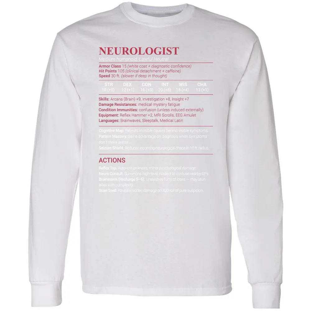 Neurologist Stats Long Sleeve T-Shirt - White - 5