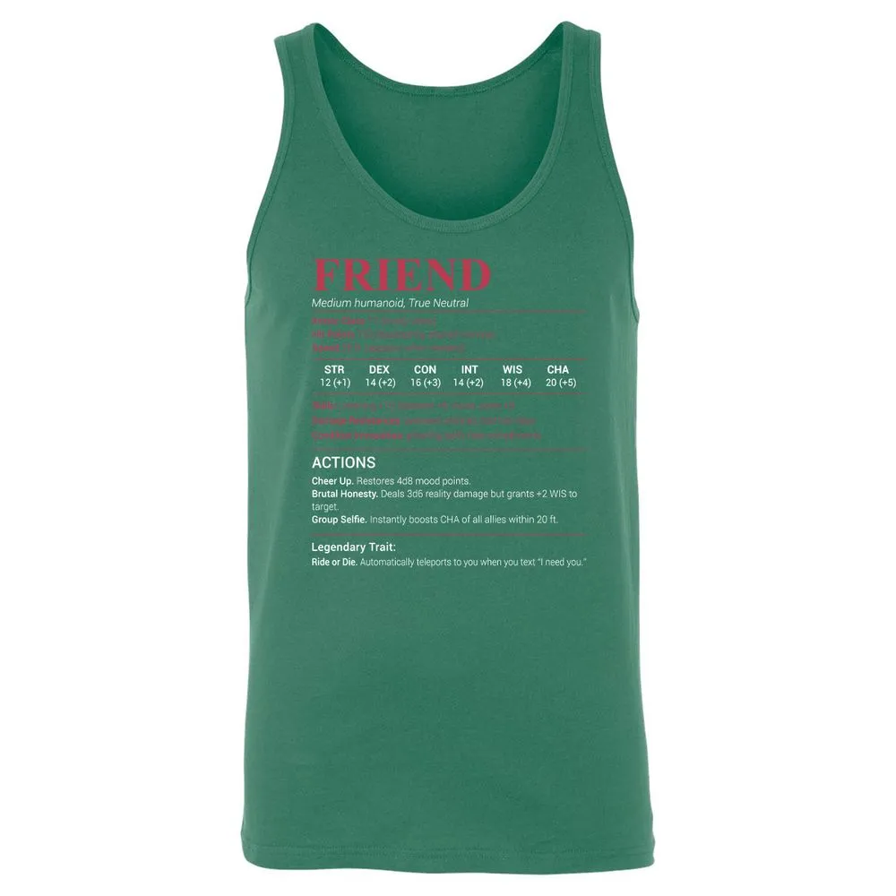 Friend Stats Unisex Jersey Tank - Kelly - 9