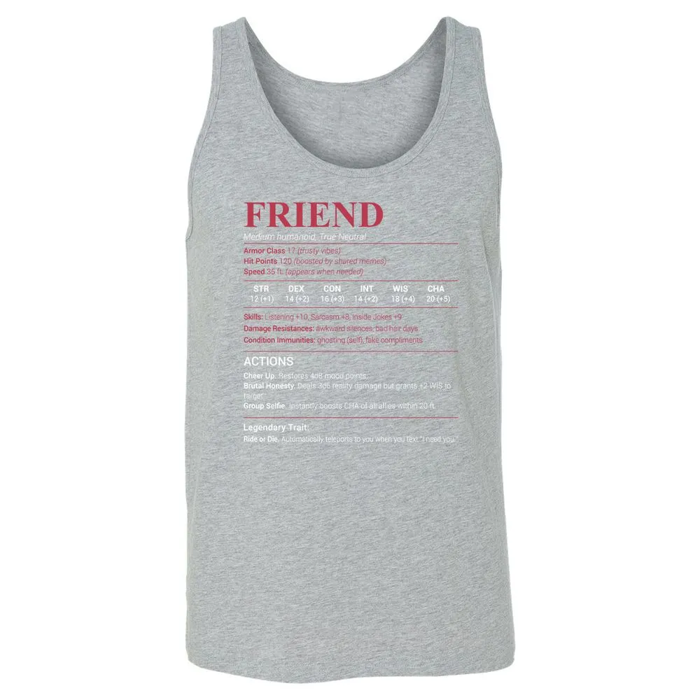 Friend Stats Unisex Jersey Tank - Athletic Heather - 4