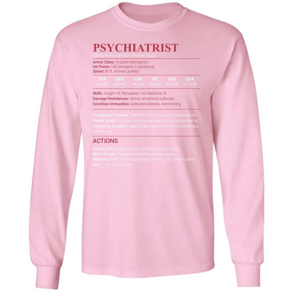 Psychiatrist Stats Long Sleeve T-Shirt - Light Pink - 3