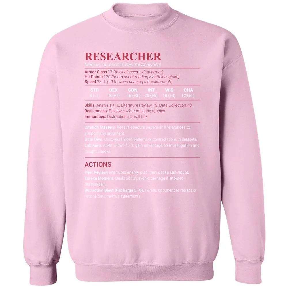 Researcher Stats Classic Unisex Sweatshirt - Light Pink - 3