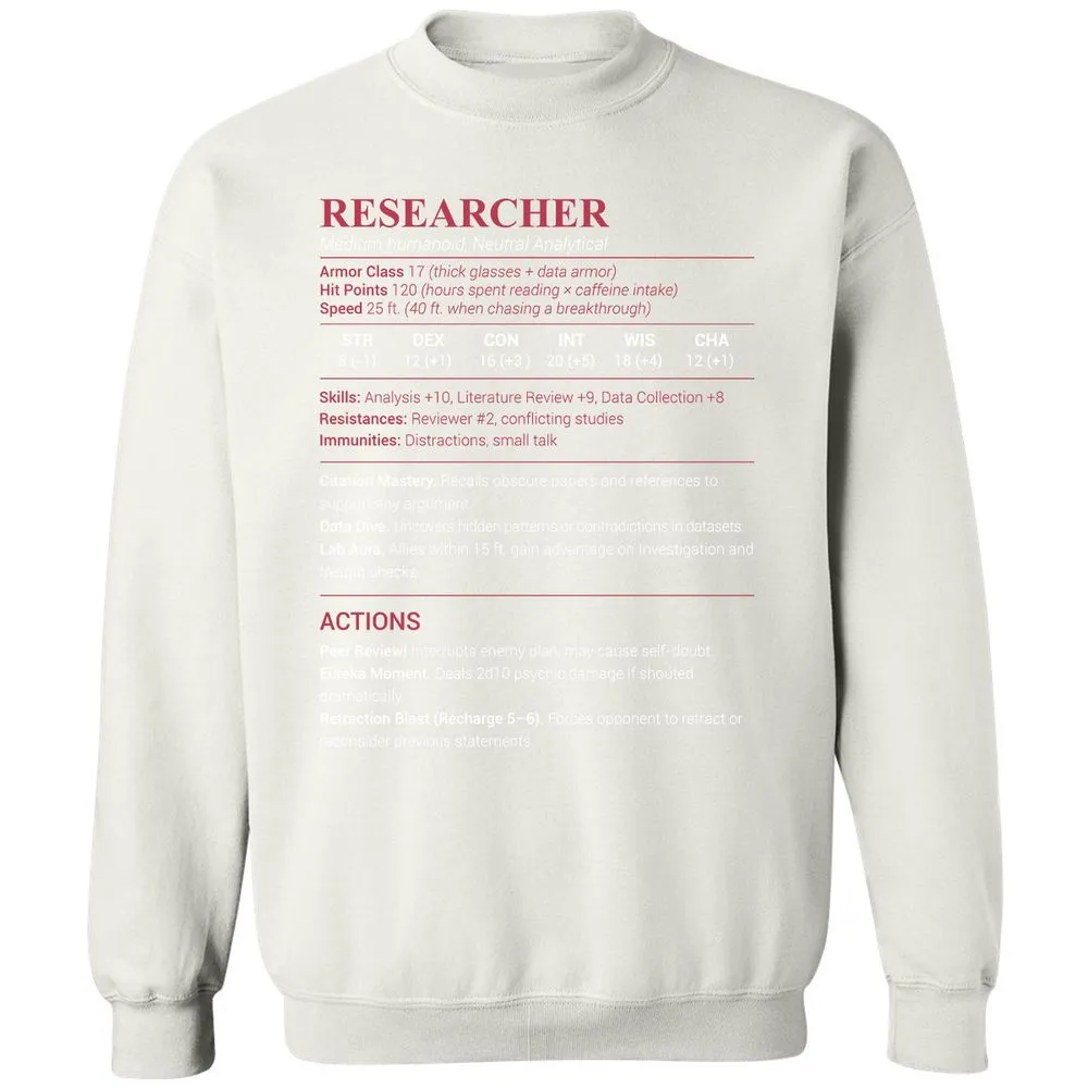 Researcher Stats Classic Unisex Sweatshirt - White - 12