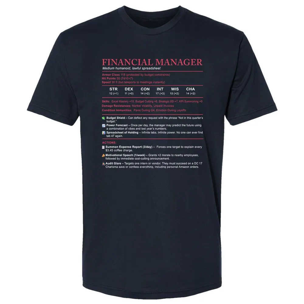 Financial Manager Stats Premium Unisex T-Shirt - Midnight Navy - 2