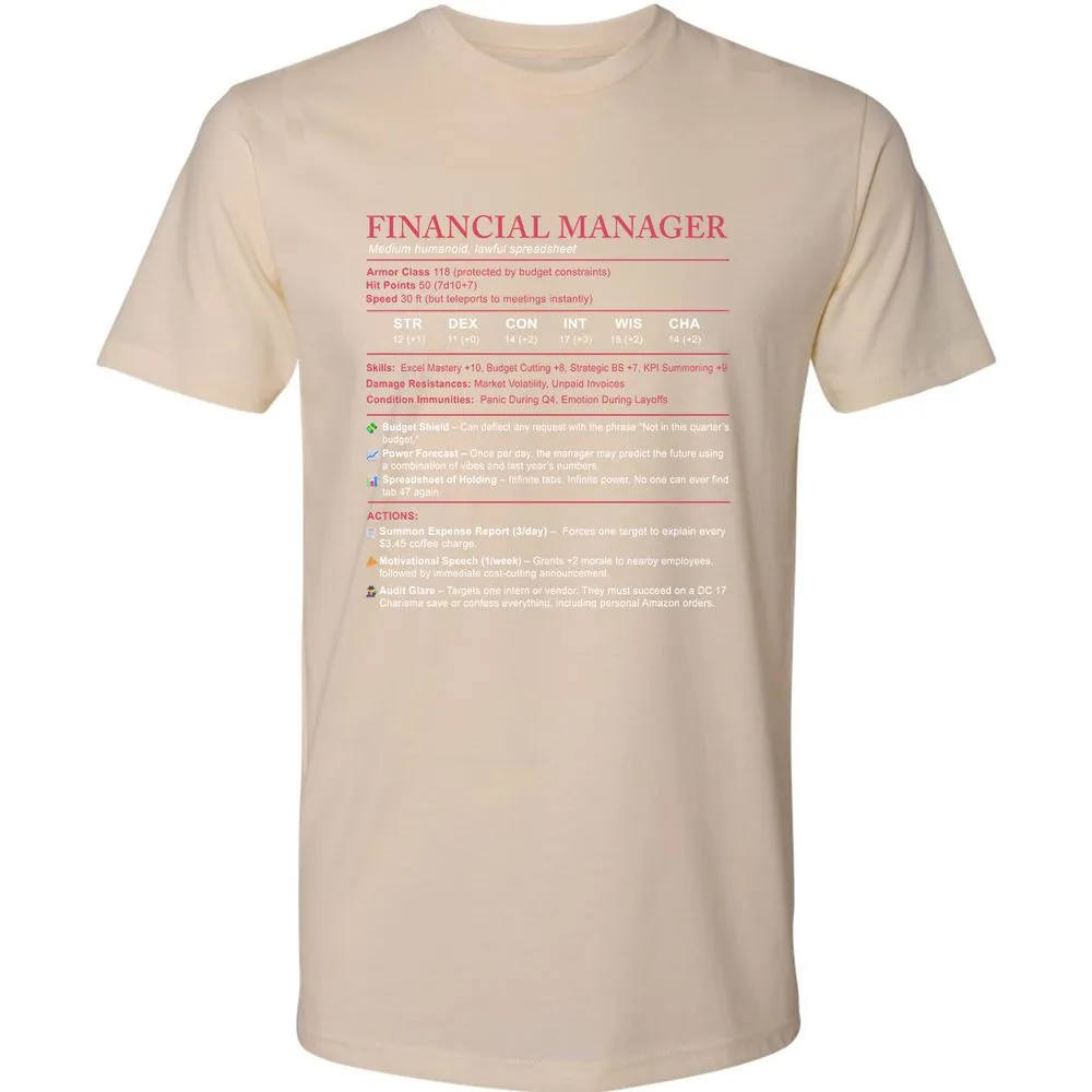 Financial Manager Stats Premium Unisex T-Shirt - Cream - 14