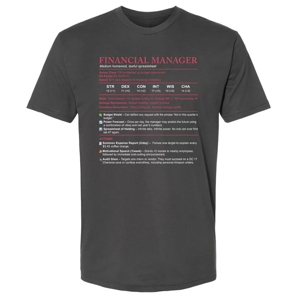 Financial Manager Stats Premium Unisex T-Shirt - Heavy Metal - 8