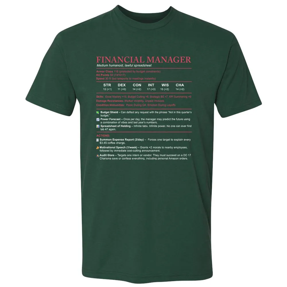 Financial Manager Stats Premium Unisex T-Shirt - Forest Green - 13