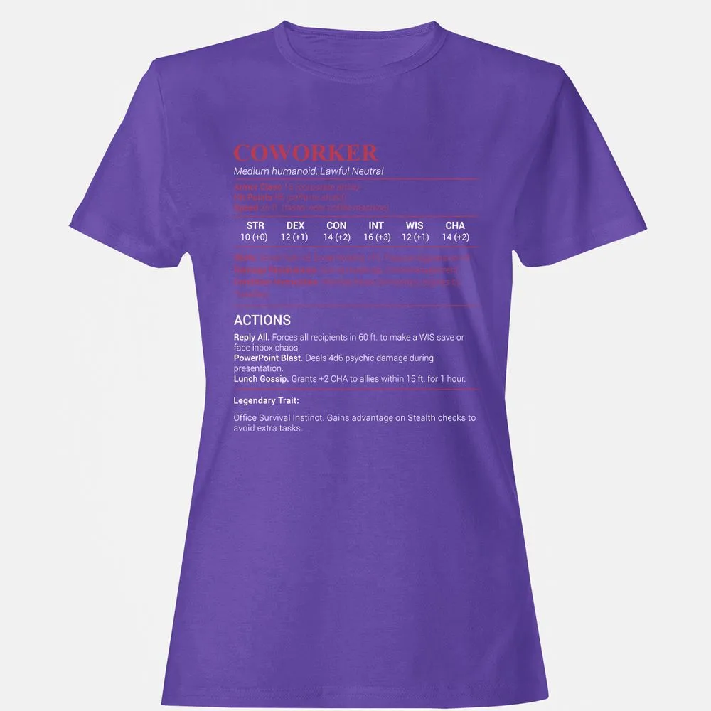 Coworker Stats Women's T-Shirt - Purple - 12