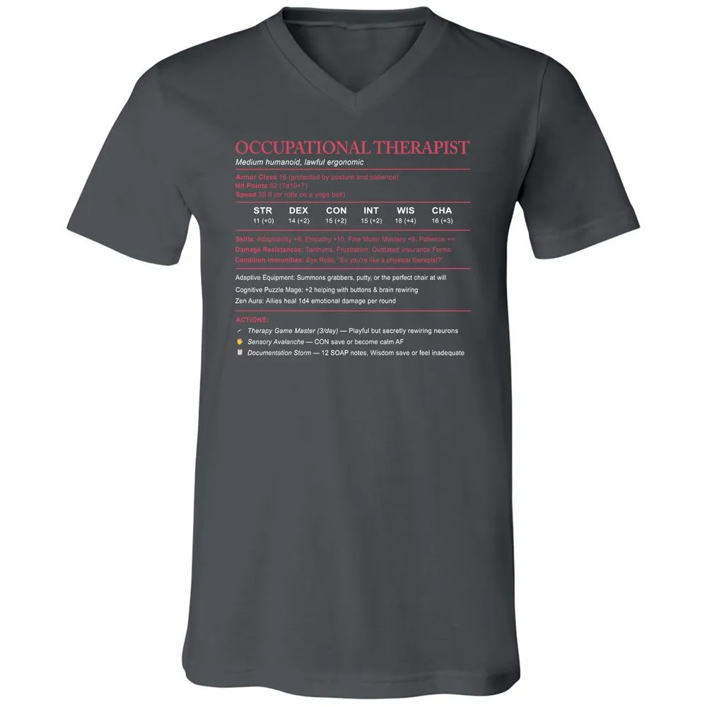 Occupational Therapist Stats Unisex V-Neck T-Shirt - Asphalt - 12