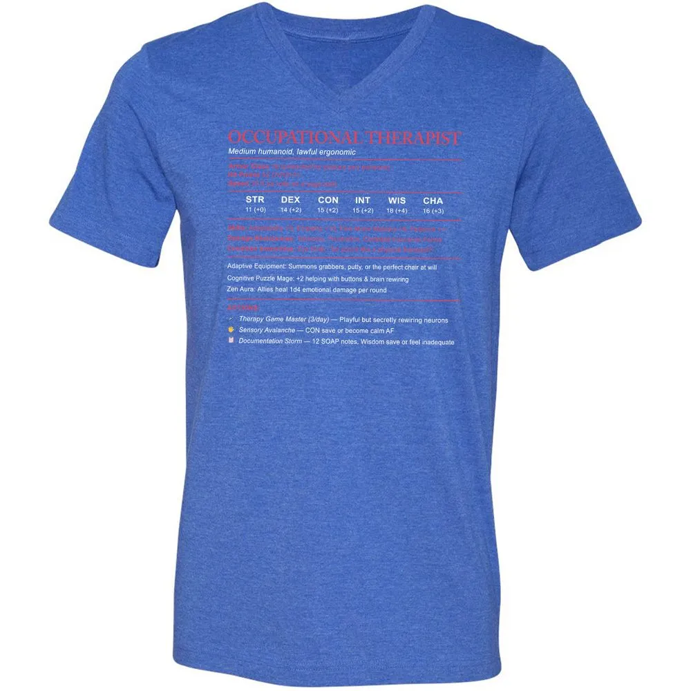 Occupational Therapist Stats Unisex V-Neck T-Shirt - Heather True Royal - 14