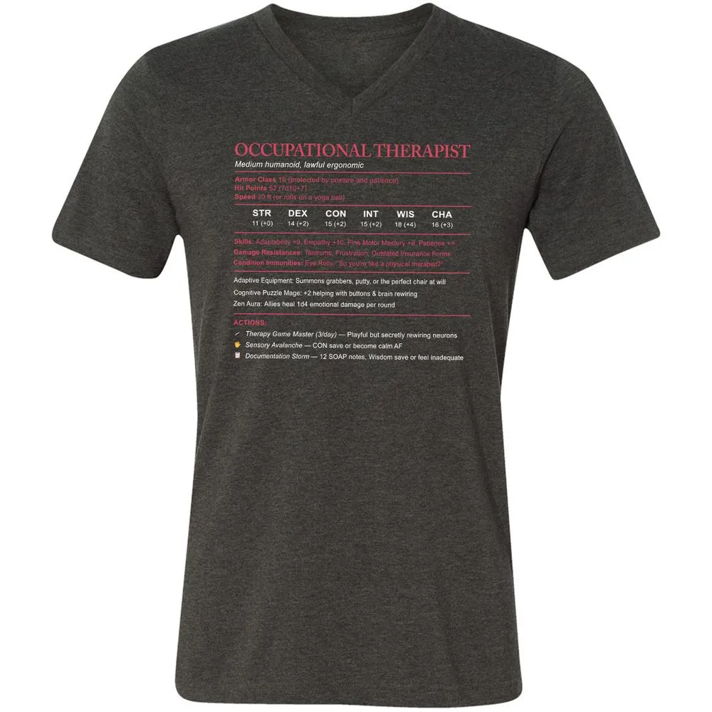 Occupational Therapist Stats Unisex V-Neck T-Shirt - Dark Grey Heather - 8