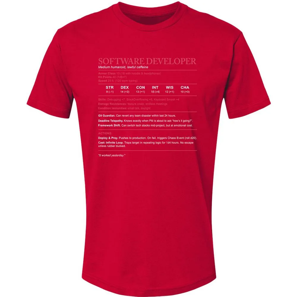 Software Developer Stats Premium Unisex T-Shirt - Red - 6
