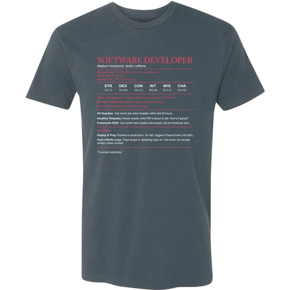 Software Developer Stats Premium Unisex T-Shirt - Indigo - 15