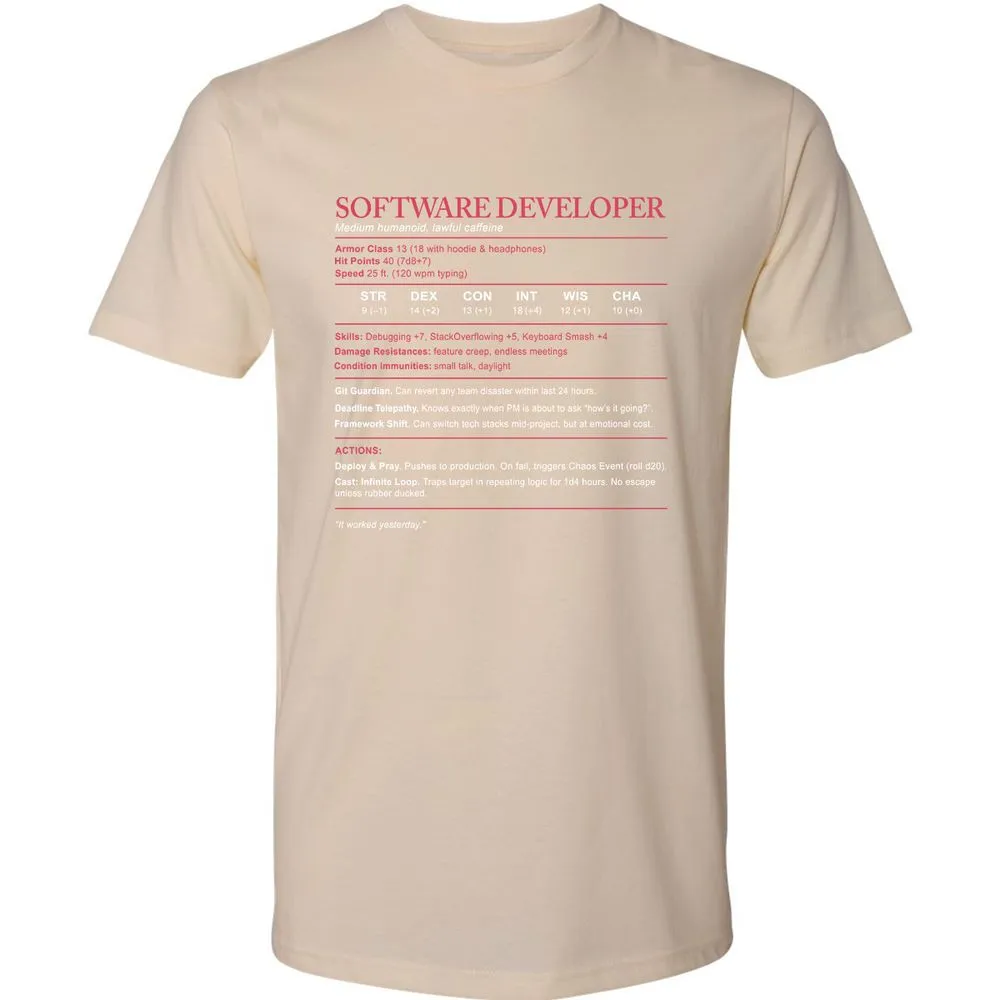 Software Developer Stats Premium Unisex T-Shirt - Cream - 14