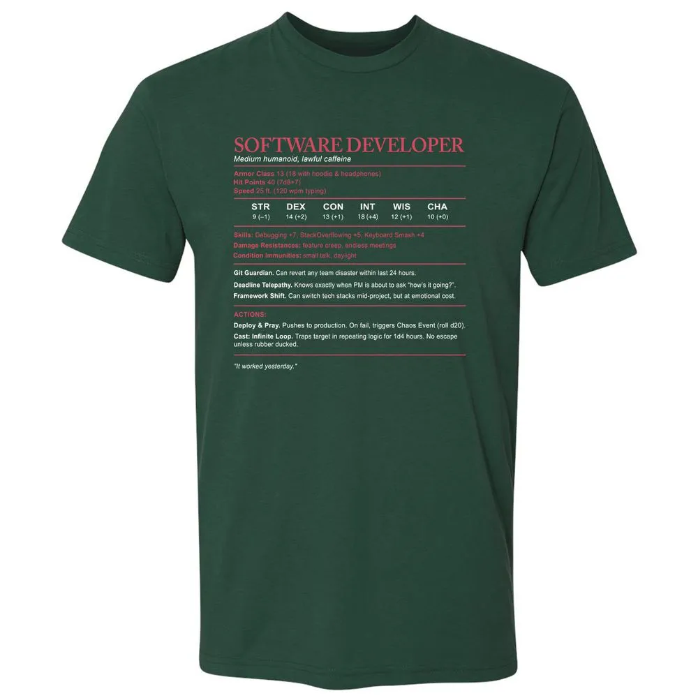 Software Developer Stats Premium Unisex T-Shirt - Forest Green - 13