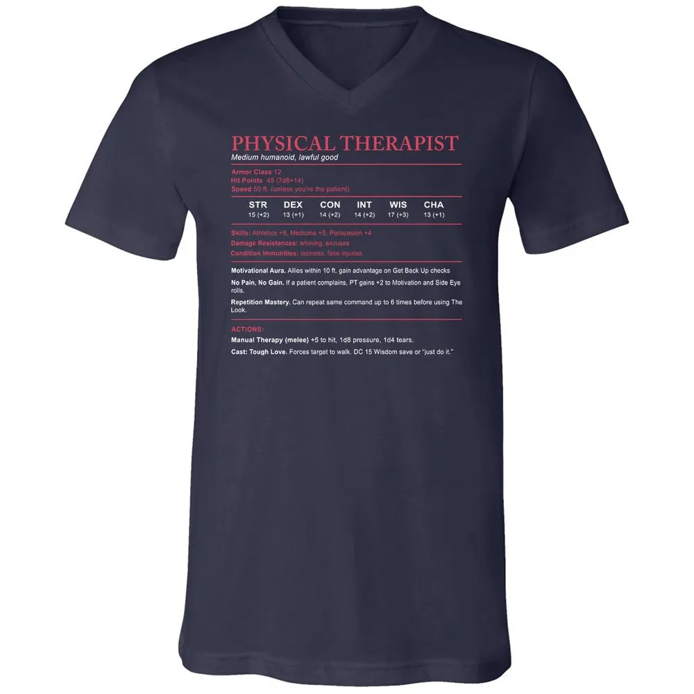 Physical Therapist Stats Unisex V-Neck T-Shirt - Navy - 2