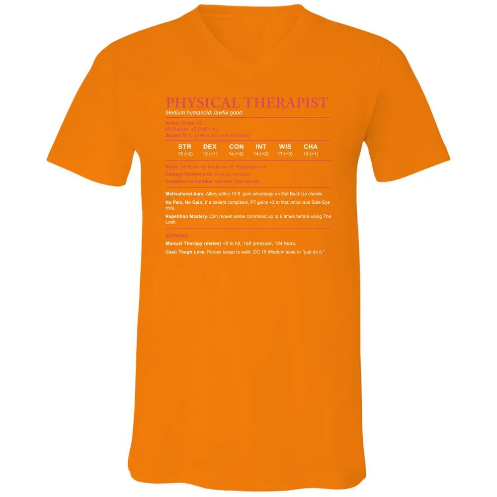 Physical Therapist Stats Unisex V-Neck T-Shirt - Orange - 11