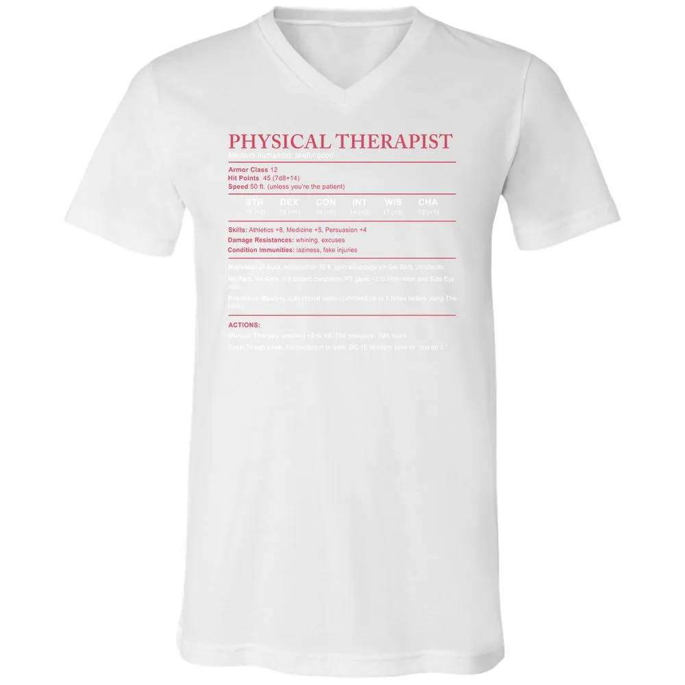 Physical Therapist Stats Unisex V-Neck T-Shirt - White - 5