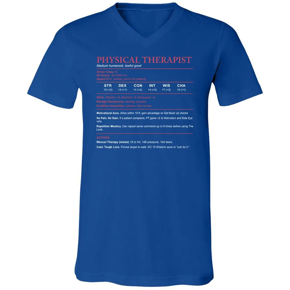 Physical Therapist Stats Unisex V-Neck T-Shirt - True Royal - 4