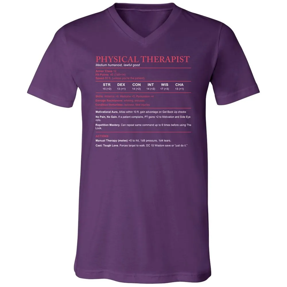 Physical Therapist Stats Unisex V-Neck T-Shirt - Team Purple - 9