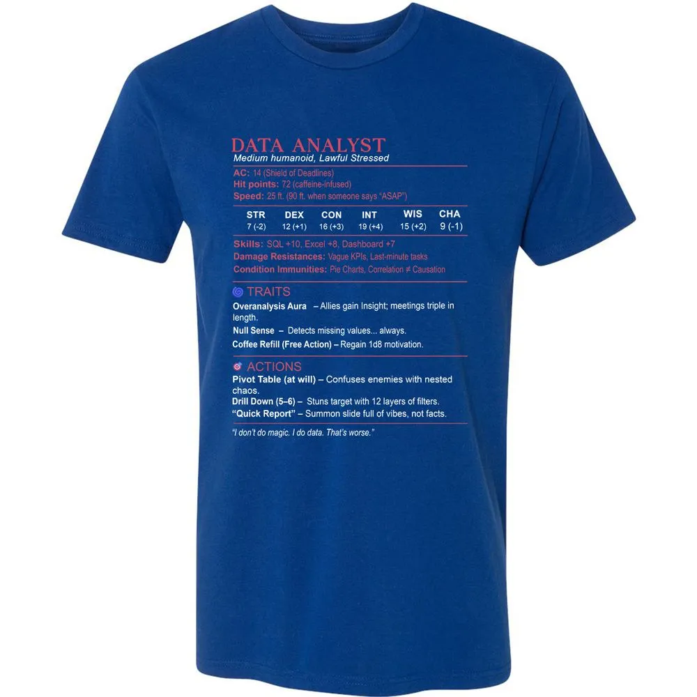 Data Analyst Stats Premium Unisex T-Shirt - Royal - 10