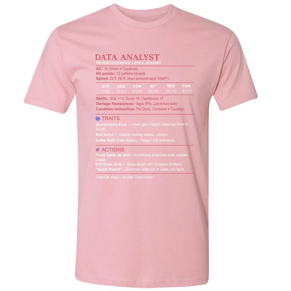 Data Analyst Stats Premium Unisex T-Shirt - Light Pink - 3